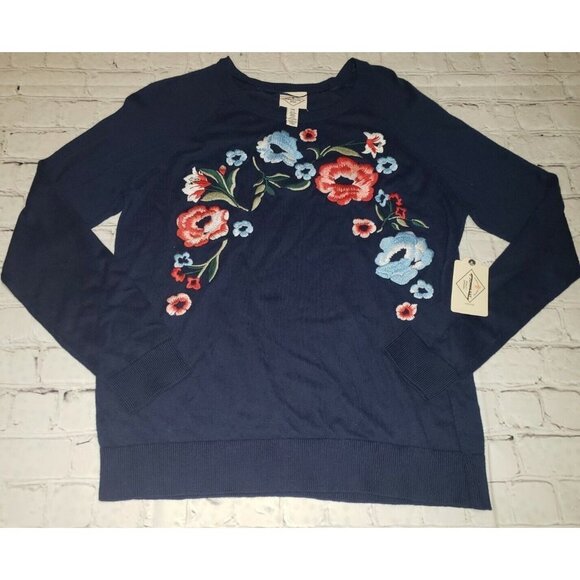 Nwt St Johns Bay Womens Size PXL Lightweight Navy Floral Sweater - Picture 1 of 4